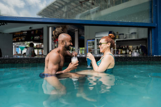 Couple at swim-up bar